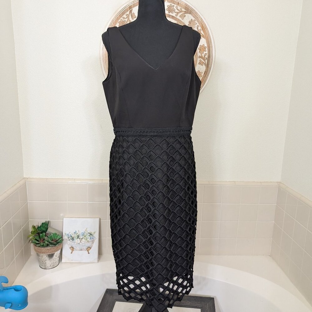 White House Black Market Black Lattice Overlay Dress - Size 10